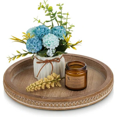 Round Wooden Tray Decor, Rustic Candle Holder Plate & Coffee Table Centerpiece | Wayfair North America