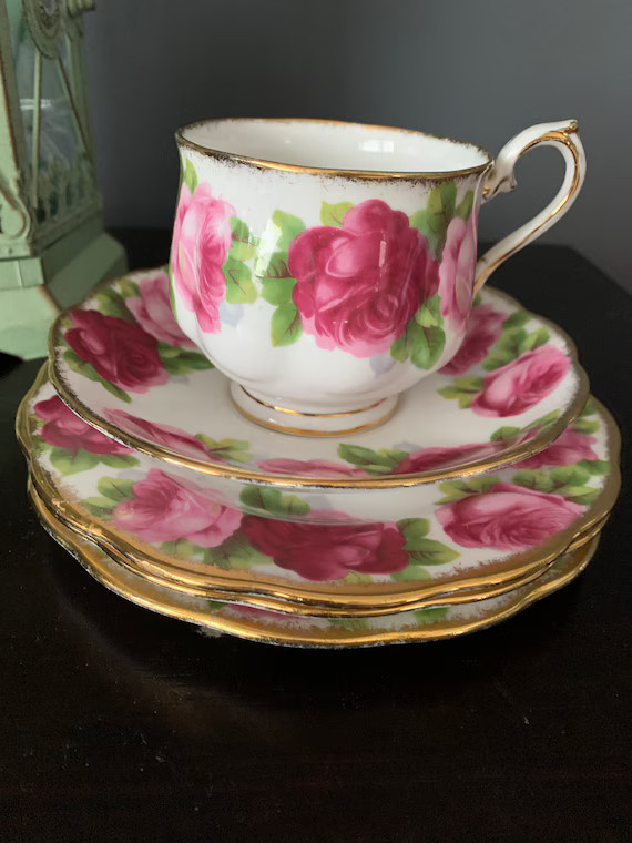 Royal Albert Vintage Teacup and Saucer, Old English Rose, 3 Sandwich Plates, Heavy Gold Trim Wond... | Etsy (CAD)