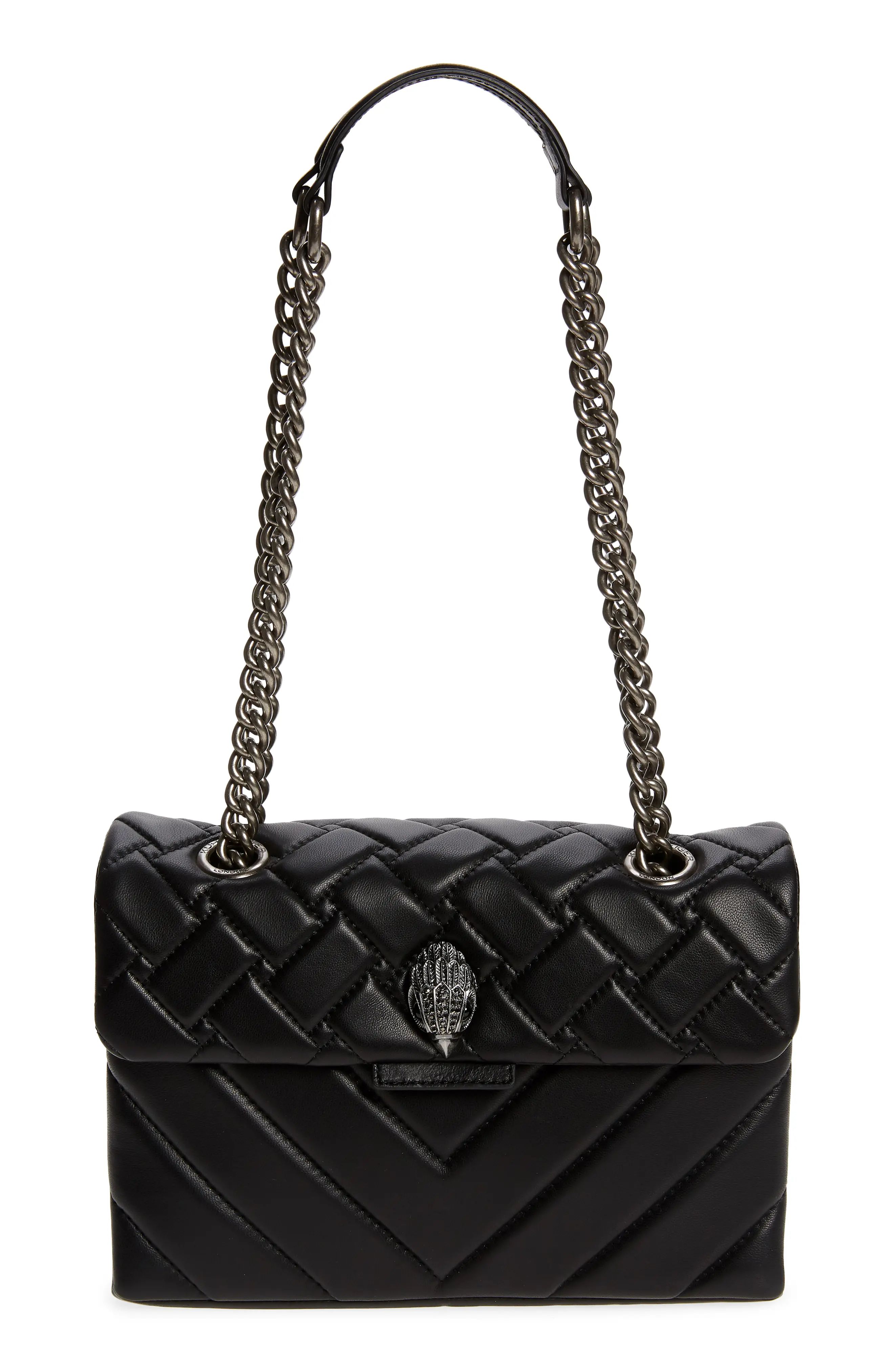 Kurt Geiger London Kensington Quilted Leather Shoulder Bag in Black/Silver at Nordstrom | Nordstrom