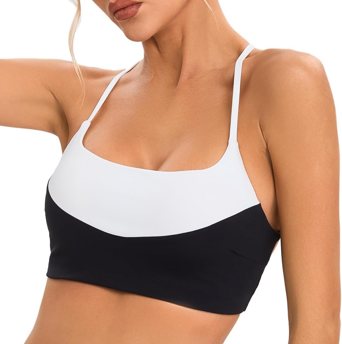 Move With You Womens Padded Strappy Sports Bra Fitness Cross Backless Low Impact Bra Yoga Crop Top | Amazon (US)