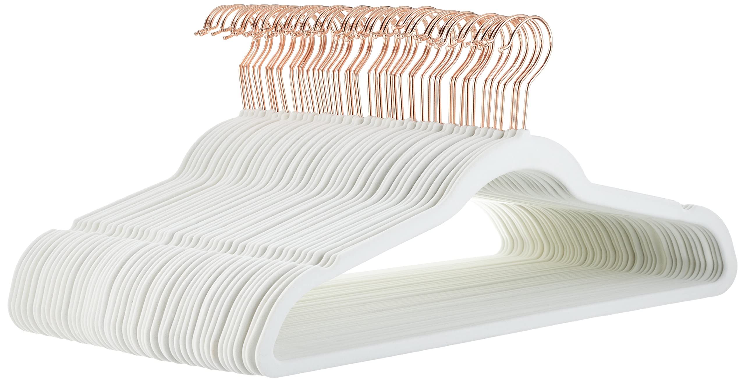 Amazon Basics Slim, Velvet, Non-Slip Suit Clothes Hangers, Ivory/Rose Gold - Pack of 50 | Amazon (US)