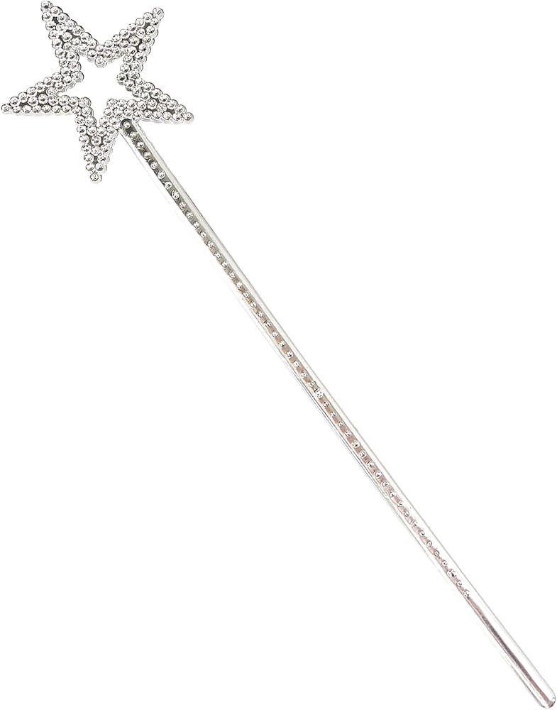 Silver 13 Inches Star Wand Elf baton, Angel Star Magic Wand, Silver Fairy Princess Plating, Silve... | Amazon (US)