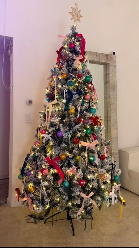 Decorate for  Christmas with me! I love this flocked pre lit Christmas tree from amazon! I got the 7.5 foot one and I’m obsessed! I have loved bows so I decided to do a full on bow tree! 🎀

#LTKHoliday #LTKhome #LTKSeasonal