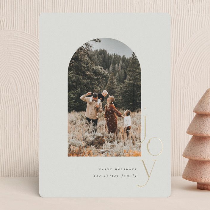 "arching joy" - Customizable Foil-pressed Holiday Cards in Beige by Carolyn Nicks. | Minted