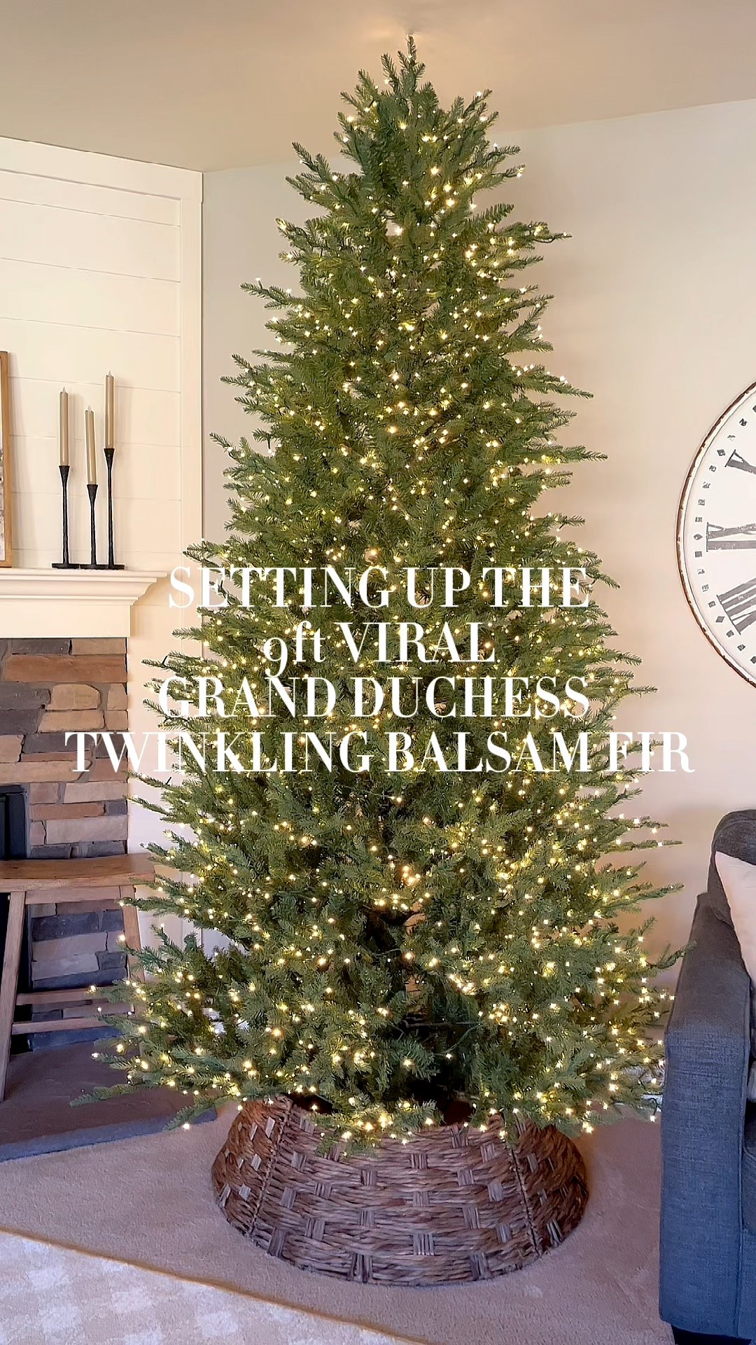 This is the prettiest twinkling balsam fir tree!
Follow @lifeinmyarizonahome on Instagram for more holiday ideas and inspiration. 

I set up the Grand Duchess twinkling tree - this is the full 9 foot version.  I have the full 7.5 foot version upstairs. This is the third year of having this tree and we still absolutely love it!  
I pushed the couch over to make some space, added this beautiful woven tree collar, and had everything set up very quickly.  The twinkling glow is pure holiday magic!  I highly recommend this tree if you’re looking for one that’s beautiful, realistic, and so easy to set up!

#christmastree #twinklingtree #holidaydecor #christmasdecor #homedecor 

#LTKHome #LTKSeasonal #LTKHoliday