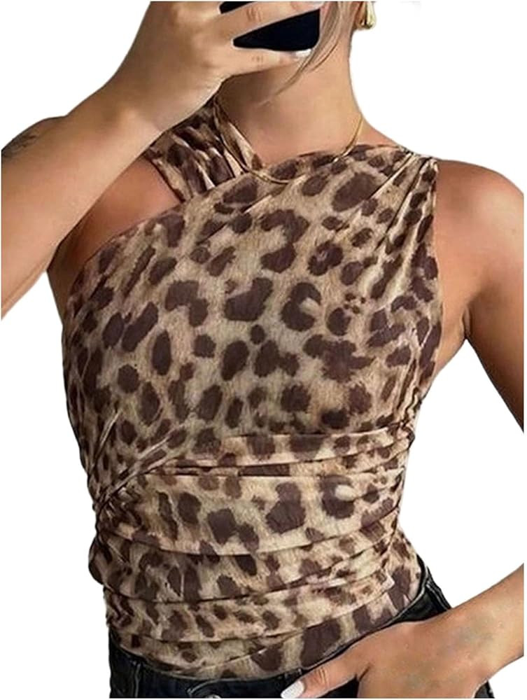 GORGLITTER Women's Cheetah Leopard Print V Neck Summer Thong Bodysuit Animal Sleeveless Backless ... | Amazon (US)
