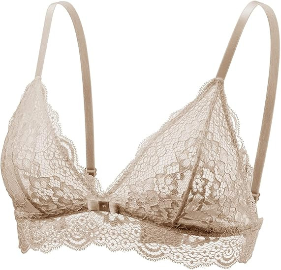 Lace Bralettes for Women No Underwire Sexy Triangle See Thru V Neck Unppaded Bra | Amazon (US)