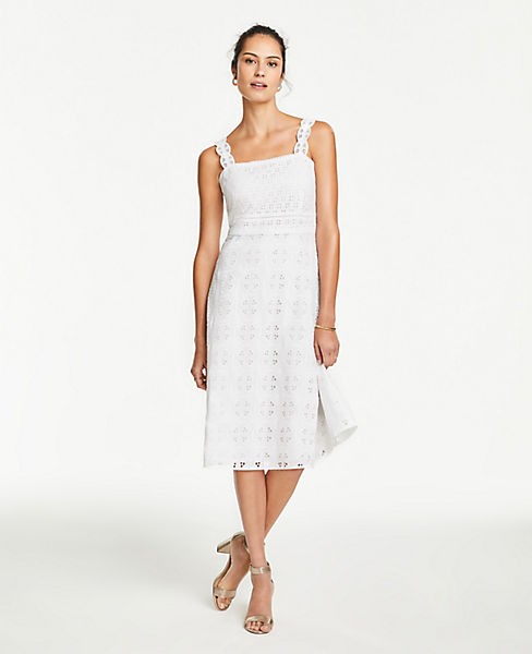 Lace Strap Eyelet Flare Dress | Ann Taylor (US)