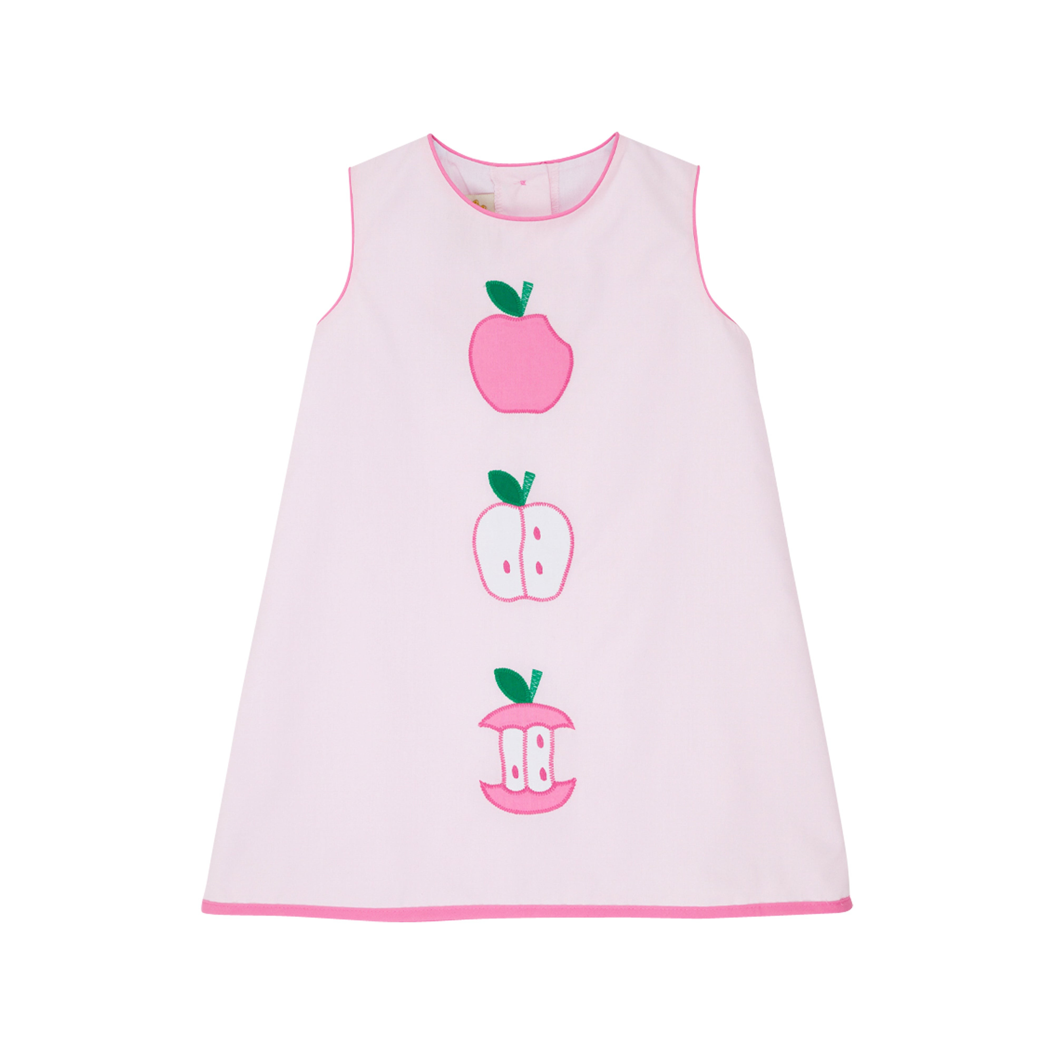 Annie Apron Dress - Palm Beach Pink with Hamptons Hot Pink & Apple Applique | The Beaufort Bonnet Company