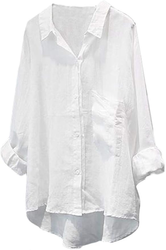 Minibee Women's Casual Cotton Linen Blouse Plus Size High Low Shirt Long Sleeve Tops | Amazon (US)