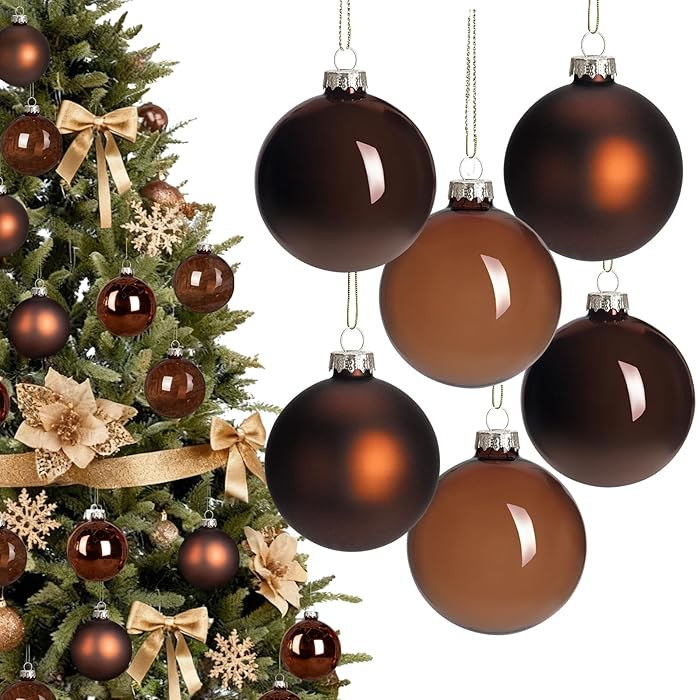 Amandir 12 Pcs Brown Glass Christmas Ball Ornaments Tree Decorations, 2.76" Hanging Bulbs Bronze ... | Amazon (US)