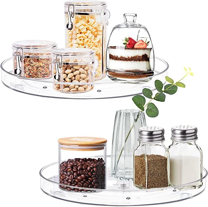 2 Pack Lazy Susan Organizer, 9.25 inch Clear Lazy Susan Turntable for Cabinet, Plastic Lazy Susan... | Amazon (US)