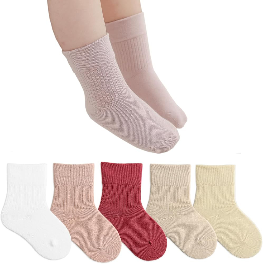 Exegawe Toddler Crew Socks - 5 Pairs Baby Cotton Solid Socks Kids Neutral Socks for Boys Girls 0-... | Amazon (US)