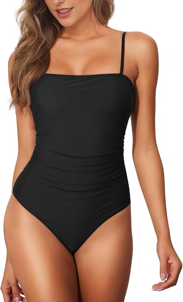 Buauty Women's One Piece Swimsuits Tummy Control Bathing Suits for Women Square Neck Backless Ruc... | Amazon (US)
