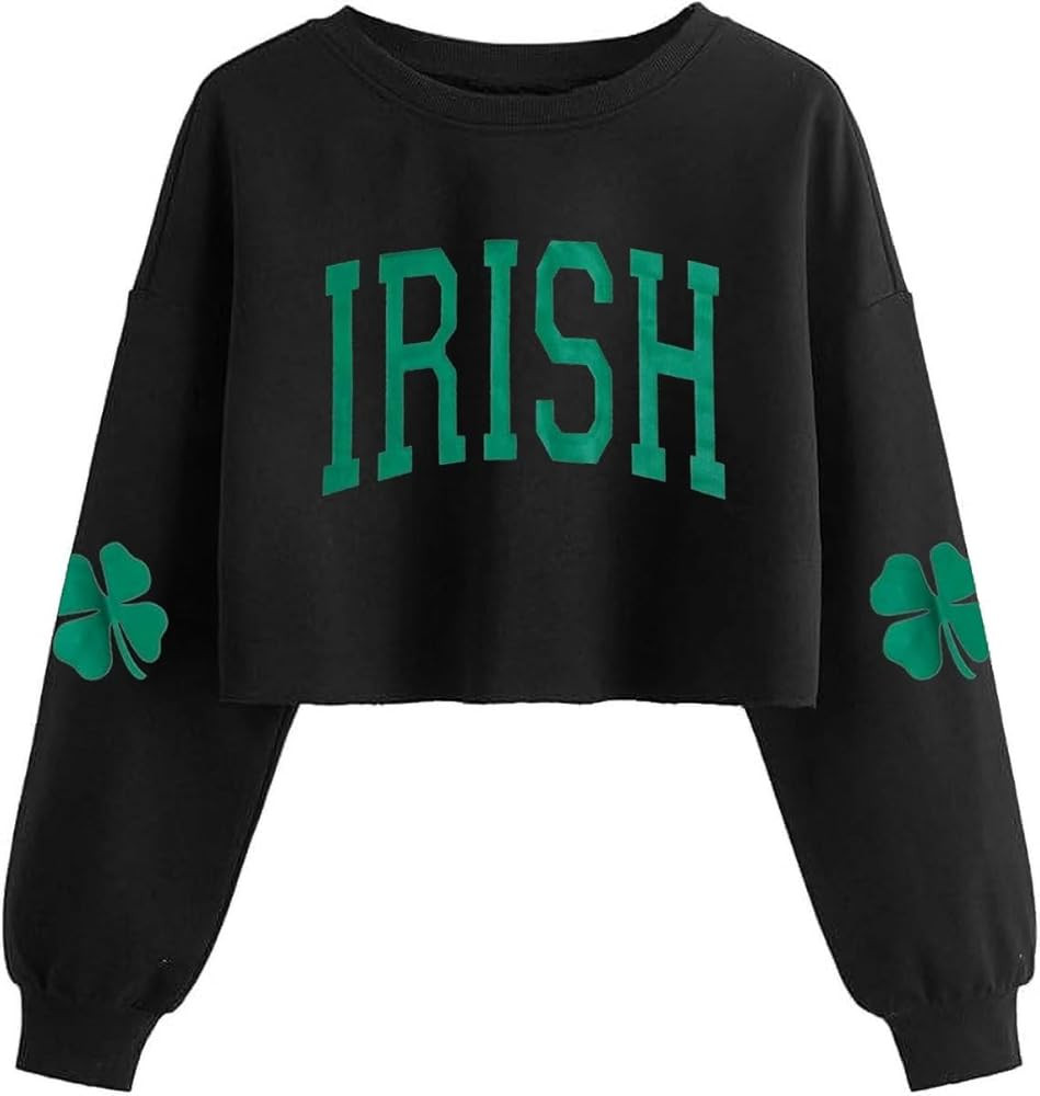 Womens St. Patrick's Day Crop Sweatshirts Funny Lucky Irish Shamrock Lantern Long Sleeve Spring P... | Amazon (US)
