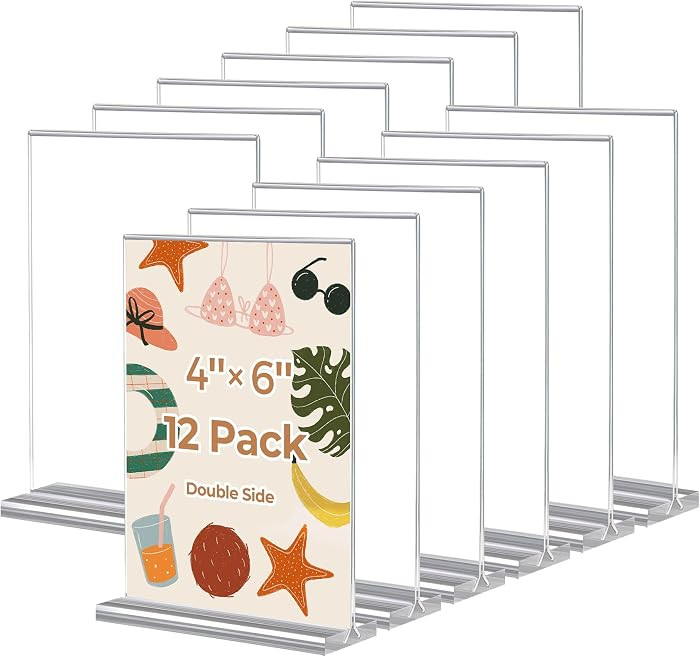 12 Pack Acrylic Sign Holder 4 x 6, Double-Sided Clear Sign Holder Plastic Stands for Display, T S... | Amazon (US)