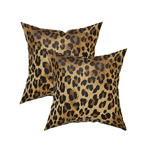 Leopard Throw Pillow Cover 2 Pcs Cheetah Animal Print Pillows Covers 18x18 inch Plush Soft Bed Decorative Pillow Case for Home Couch Sofa Outdoor Decor | Amazon (US)