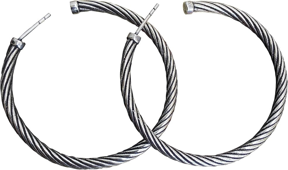Designer Inspired Hoop Earrings David Jewelry Large 2.13" (54mm) Antique Brand Cable Twisted Gift | Amazon (US)
