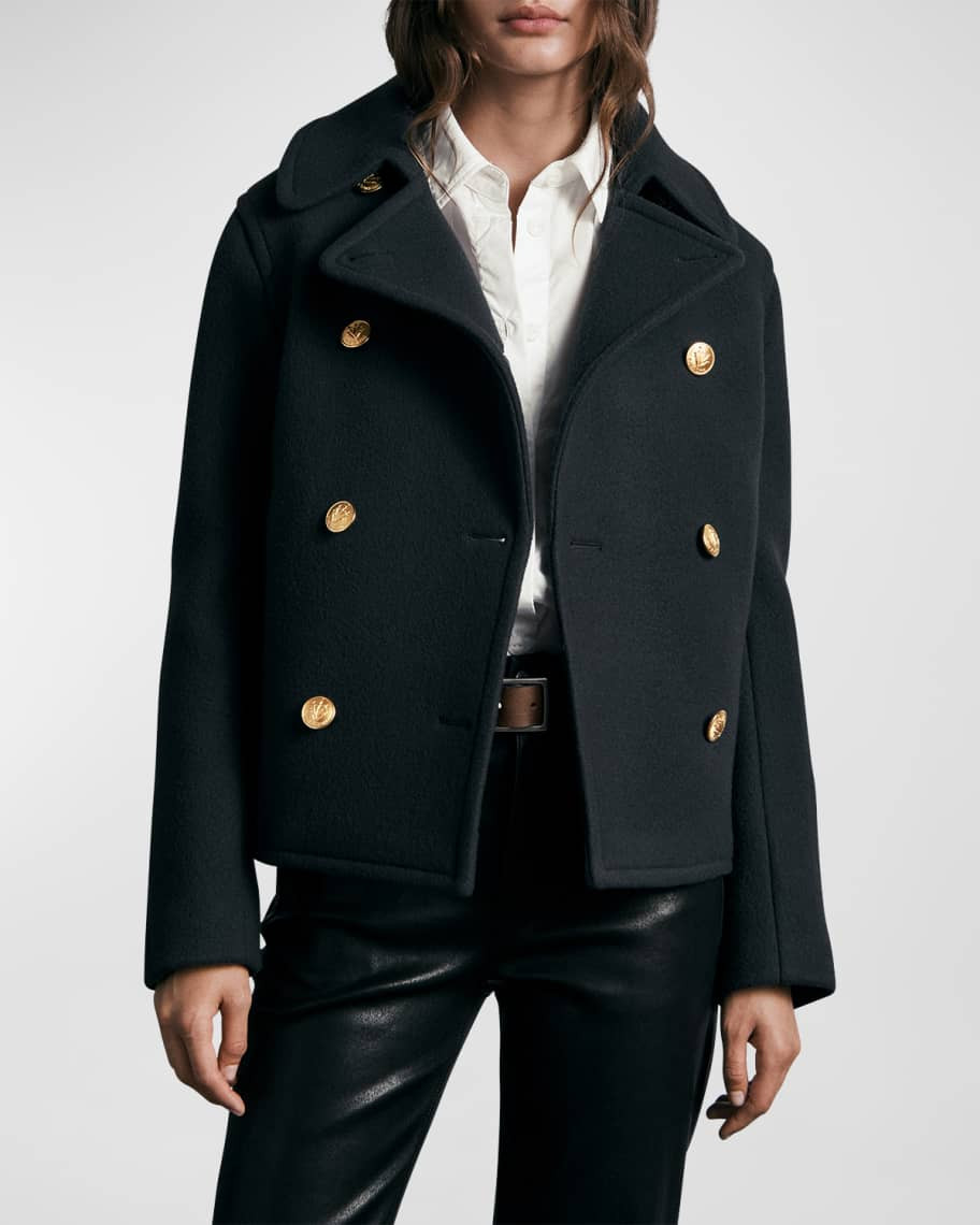 Rag & Bone Alfie Double-Breasted Peacoat with Detachable Collar | Neiman Marcus