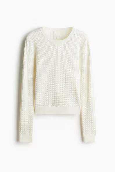 H & M - Cable-Knit Sweater - White | H&M (US + CA)
