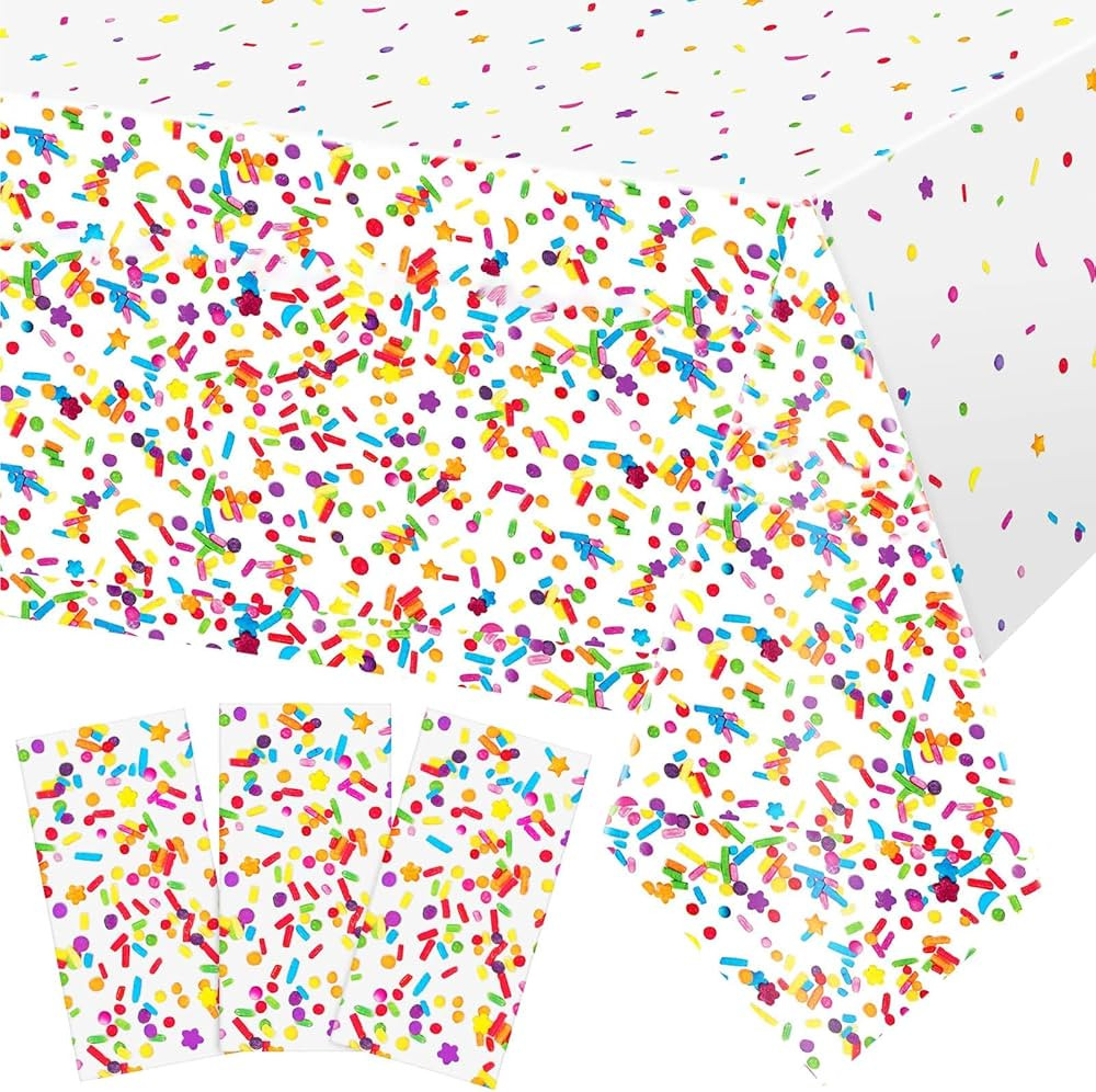 Tatuo 3 Pieces Sprinkle Party Decorations, Confetti Sweet Candy Plastic Tablecloth Rainbow Donut ... | Amazon (US)