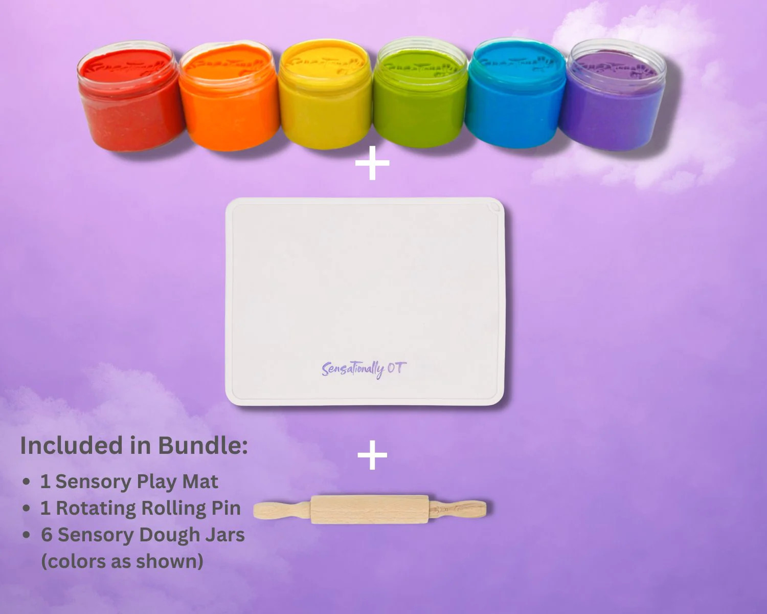 Sensory Playdoh Mat, Rolling Pin, & 6 Sensory Dough Jars | Sensationally OT