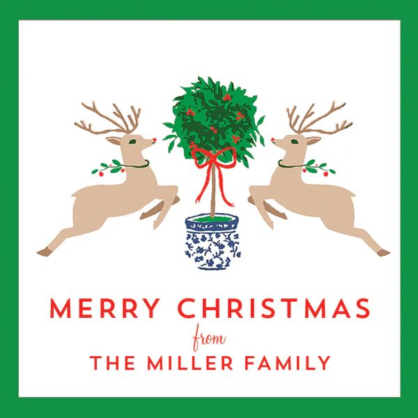 Reindeer Topiary Christmas Personalized Gift Sticker | Set of 24 | WH Hostess Social Stationery