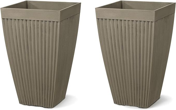 glitzhome Set of 2 Garden Outdoor Planter Pots for Plants, 23" H Large Faux Concrete Fluted Tall ... | Amazon (US)