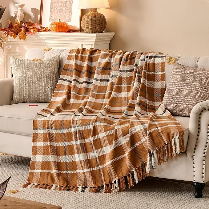 Lanpn Fall Plaid Throw Blanket, Cozy Soft Checked Blankets for Couch Sofa Bed, Decorative Acrylic... | Amazon (US)
