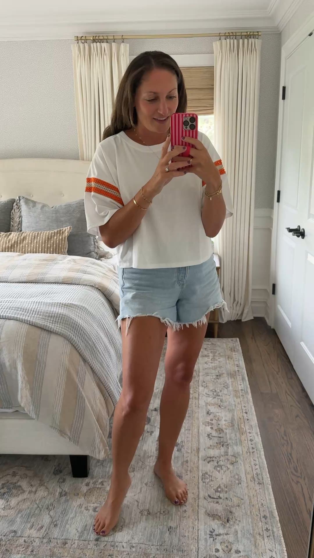 Today’s first day of school drop off look! The cutest top (perfect for game day!), Jean shorts and a few necklaces I’ve been wearing nonstop. Keeping it simple!

#LTKmomlife #LTKootd #LTKdayinmylife