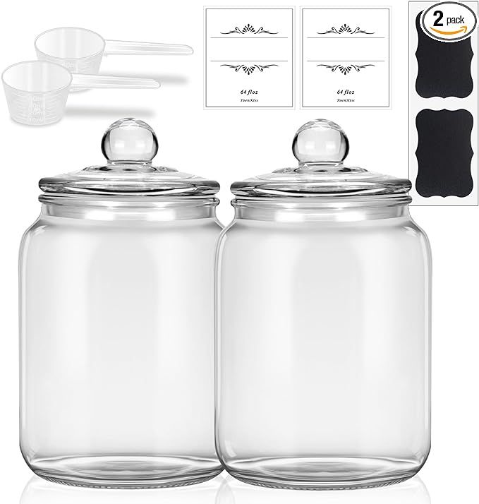 YoenKtss 1/2 Gallon Glass Storage Jars for Laundry Room Organization, 2 Pack Apothecary Jars with... | Amazon (US)
