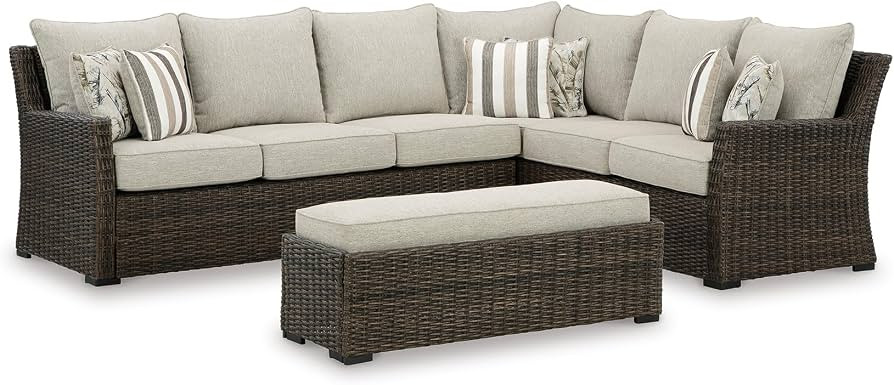Signature Design by Ashley Brook Ranch Outdoor Sectional, All\u2011Weather Resin Wicker Patio Fur... | Amazon (US)