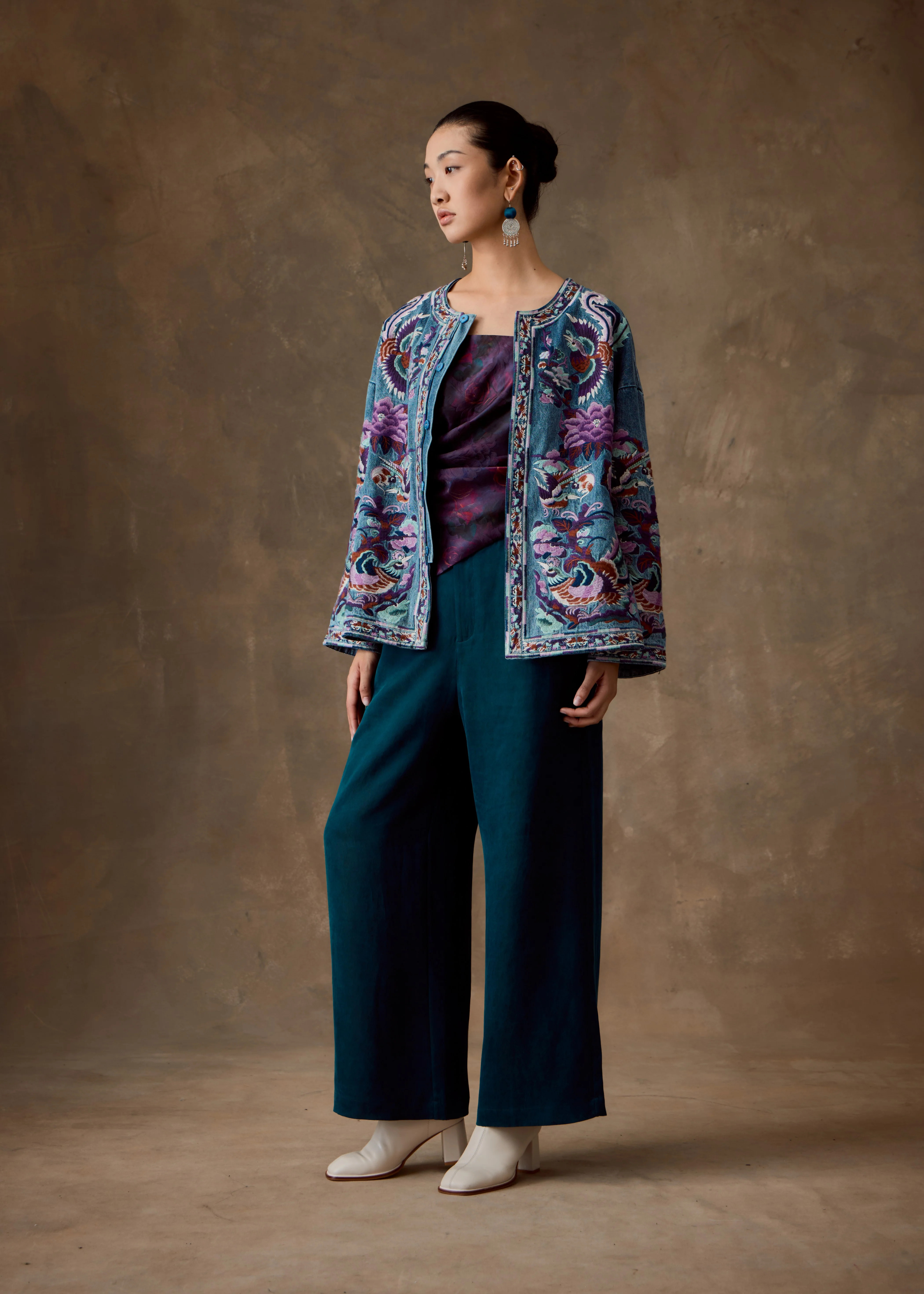 Embroidered Bird & Floral Denim Jacket | Da Luna London