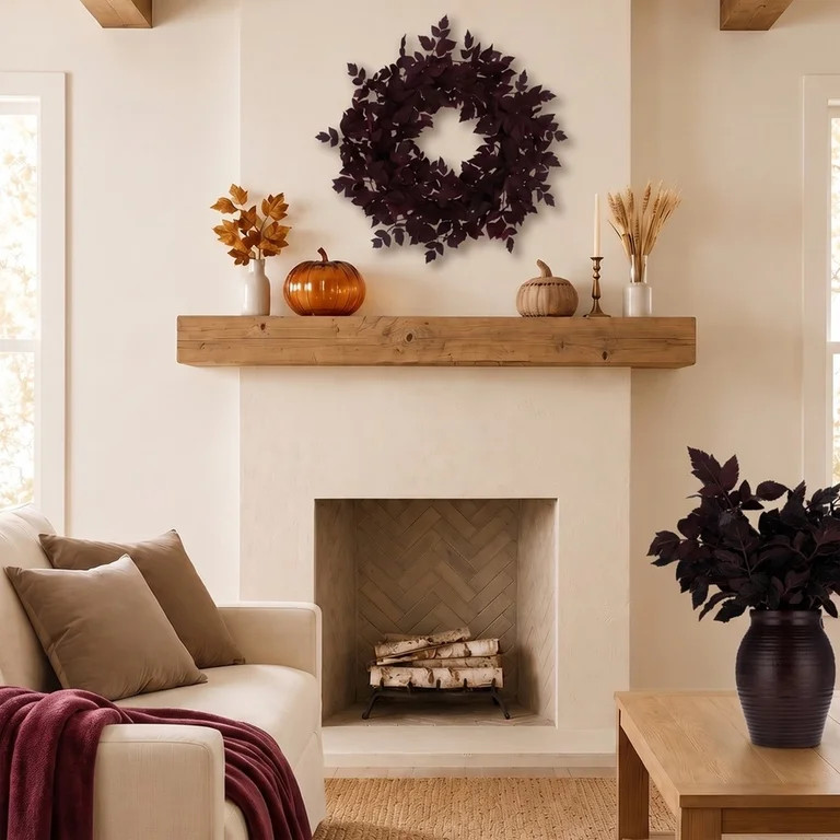 My Texas House Halloween Layered Foliage Wreath, Plum, 24" | Walmart (US)