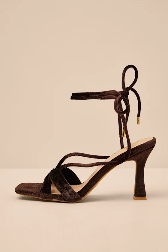 Marie Chocolate Velvet Lace-Up High Heel Sandals | Lulus