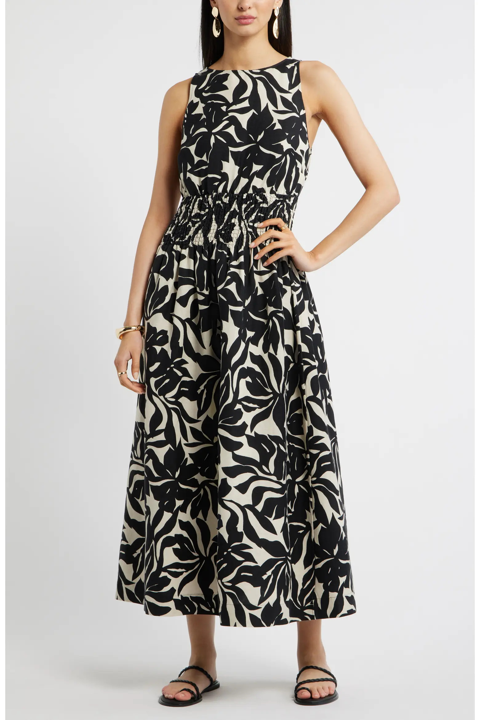 Smocked Waist Linen Blend Dress (Women) | Nordstrom | Nordstrom