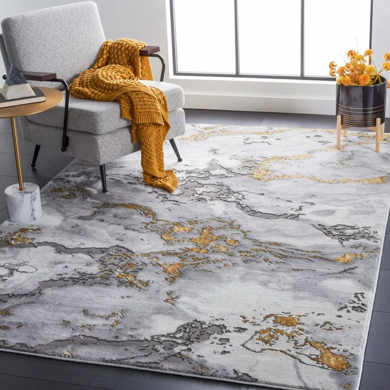 Hadlock Dewey Abstract Grey/Gold Area Rug | Wayfair North America