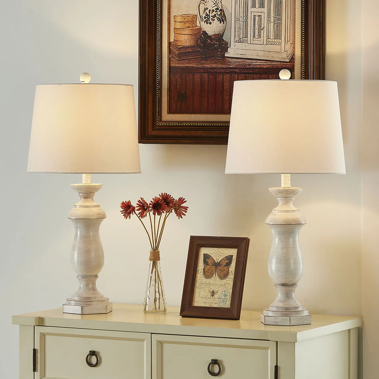 Cayuta 27" Traditional Resin Table Lamp with 3-Way Dimming for Bedroom Living Room (Set of 2) | Wayfair North America
