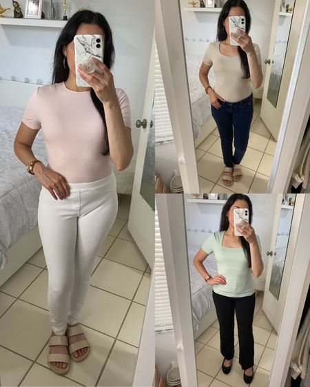 butter soft bodysuits and top: small // white pants: small // seamless bra: small // strapless sticky bra: B (but I think A would fit better)

Summer outfit, spring outfit, casual outfit, petite, Amazon finds, second skin, spandex 

#LTKworkwear #LTKfindsunder50 #LTKstyletip