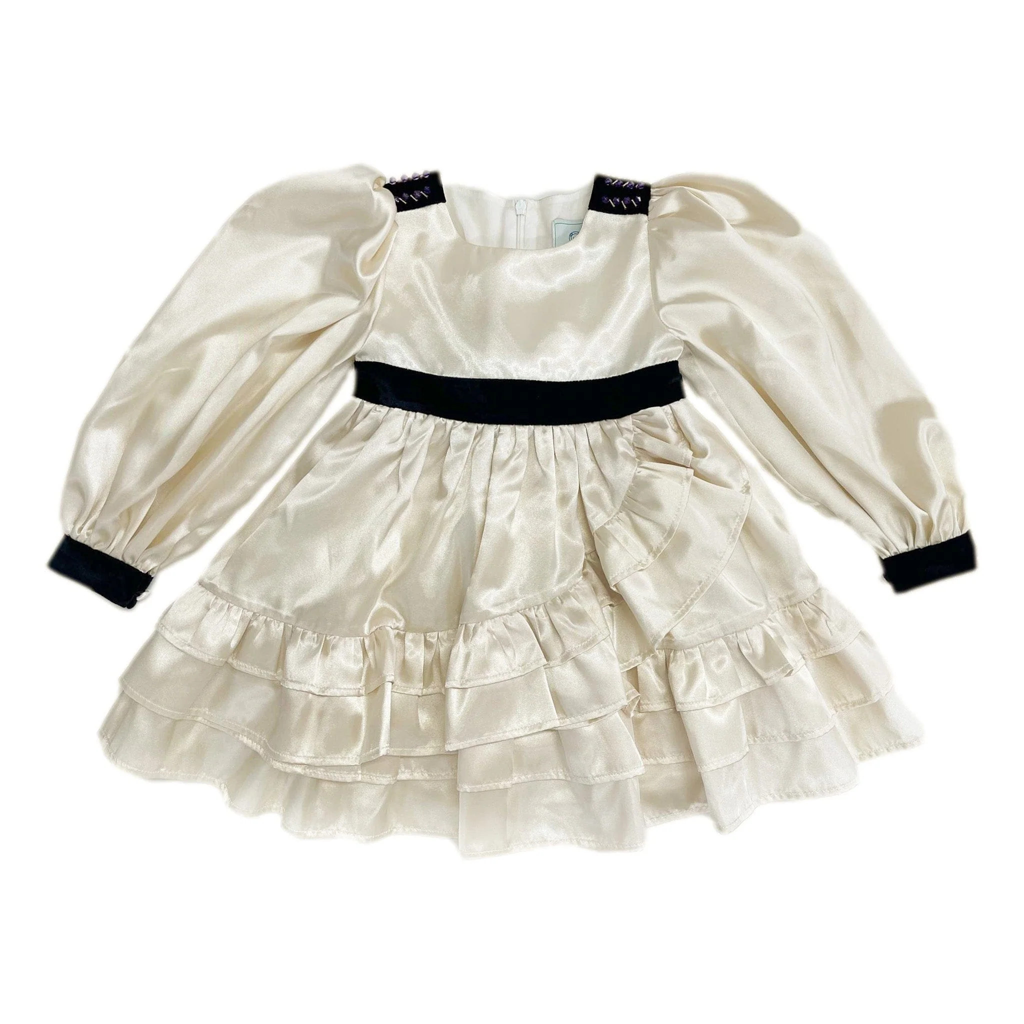 Evangeline Satin Champagne Ruffle Dress | petite maison kids