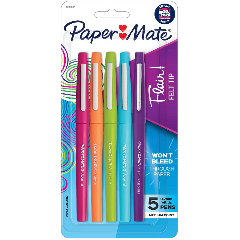 Paper Mate Flair 5pk Felt Pens 0.7mm Medium Tip Multicolored | Target