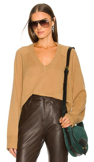 Zuri Recycled Cashmere Oversized V Neck in Camel | Revolve Clothing (Global)