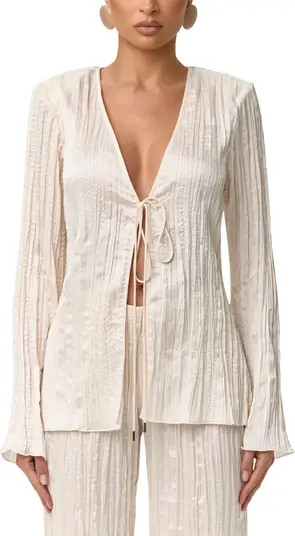 Plissé Tie Front Satin Top | Nordstrom