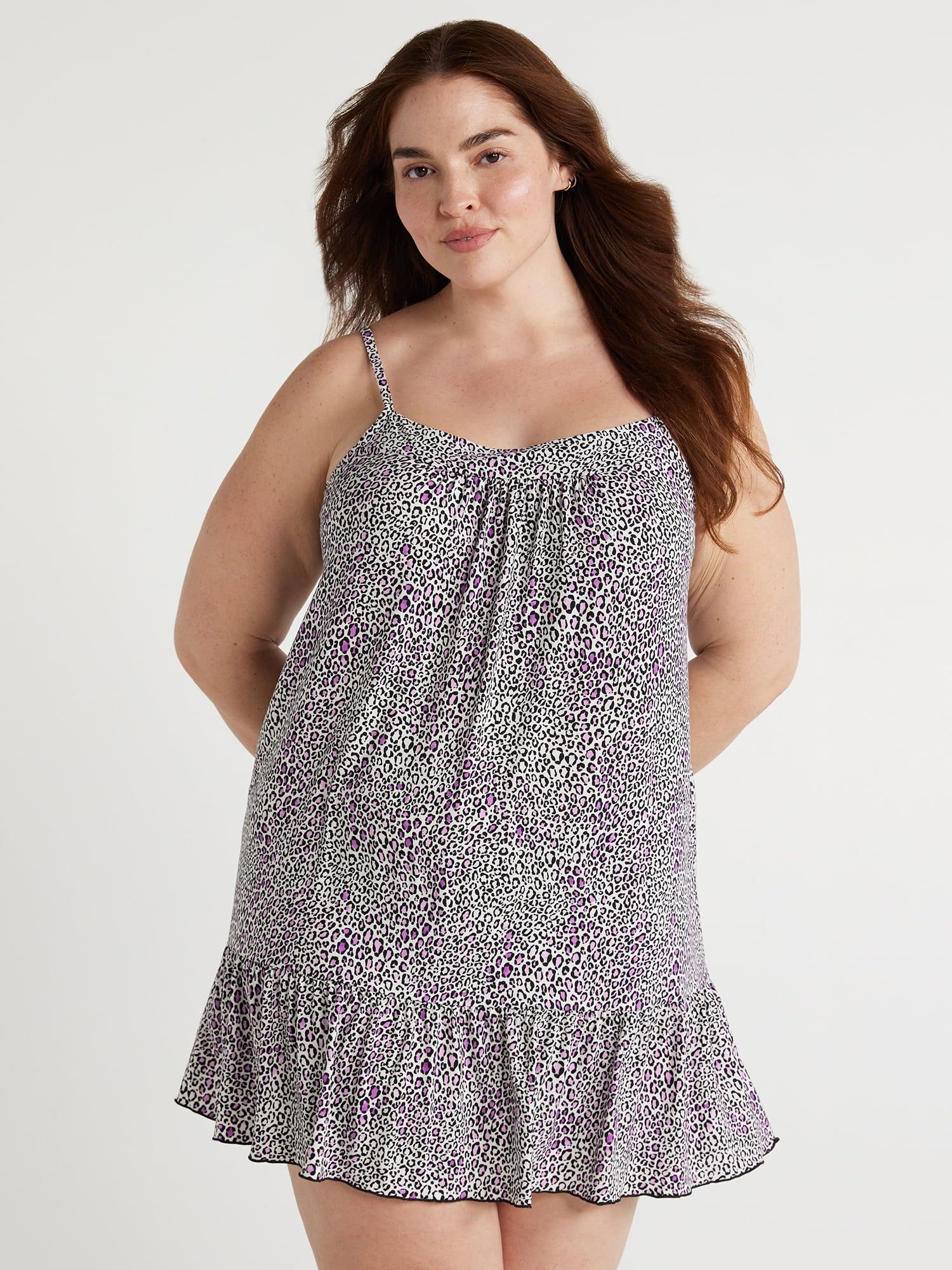 Joyspun Women's Ruffle Hem Sleeveless Knit Chemise, Sizes S to 3X | Walmart (US)