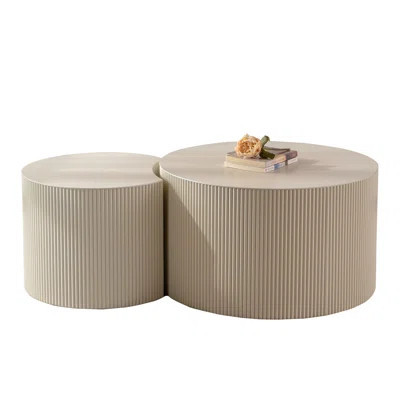 Beige&Cream Coffee Table With Handmade Side - Modern Look Relief For Primary Living Space Beige And Cream | Wayfair North America