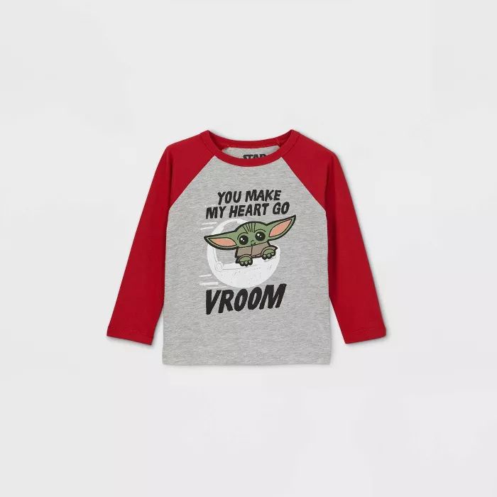 Toddler Boys' Star Wars Baby Yoda 'Vroom' Valentine's Day Raglan Long Sleeve Graphic T-Shirt - Re... | Target