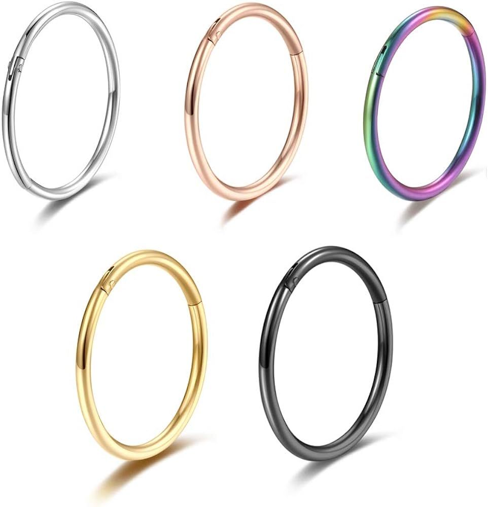 5 Pcs 20G 18G 16G Nose Rings Hoop Set 316L Surgical Steel Earrings Tragus Septum Piercing Cartilage  | Amazon (US)