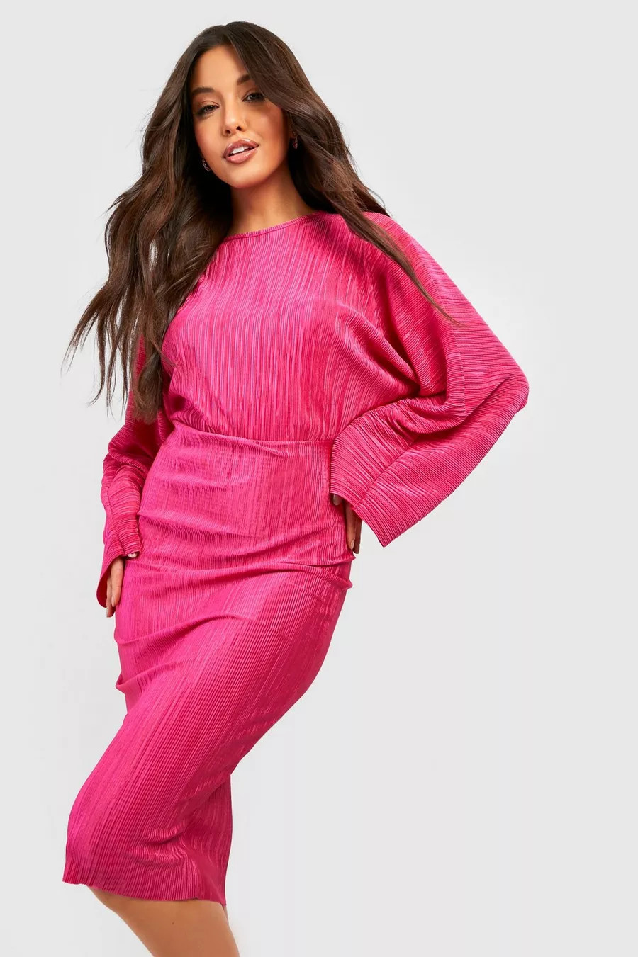 Plisse Batwing Midi Dress | Boohoo.com (US & CA)
