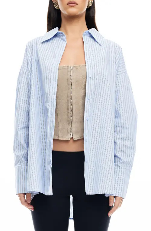 LIONESS Oversize Stripe Cotton Button-Up Shirt in Blue Stripe at Nordstrom, Size X-Small | Nordstrom