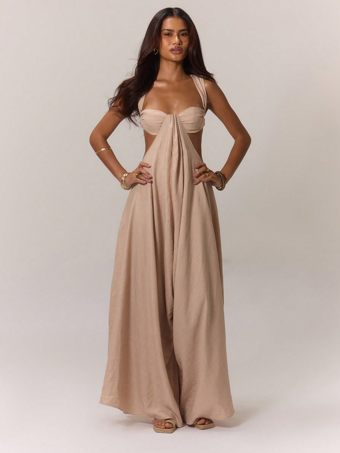 MUSERA Ruched Bust Extreme Wide Leg Jumpsuit | SHEIN